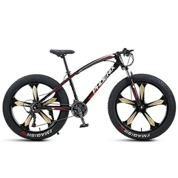NENGGE Fat Tyre Mountain Bike NENGGE 26 Inch Mountain Bike for Boys, Girls, Mens and Womens, Adult Fat Tire Mountain Bicycle, Carbon Steel Beach Snow Outdoor Bike, Hardtail, Disc Brakes, Red 5 Spoke, 21 Speed