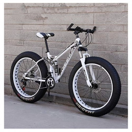 NENGGE Bike NENGGE Adult Mountain Bikes, Fat Tire Dual Disc Brake Hardtail Mountain Bike, Big Wheels Bicycle, High-carbon Steel Frame, New White, 26 Inch 27 Speed