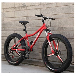 NENGGE Fat Tyre Mountain Bike NENGGE Adults Mountain Bicycle 26 Inch Fat Tire Hardtail Mountain Trail Bikes with Front Suspension for Men / Women, Mechanical Dual Disc Brakes & Adjustable Seat, 3 Spoke Red, 27 Speed
