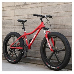 NENGGE Fat Tyre Mountain Bike NENGGE Adults Mountain Bicycle 26 Inch Fat Tire Hardtail Mountain Trail Bikes with Front Suspension for Men / Women, Mechanical Dual Disc Brakes & Adjustable Seat, 5 Spoke Red, 27 Speed