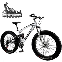 NENGGE  NENGGE Dual-Suspension Mountain Bike with Mechanical Disc Brakes, Fat Tire Mountain Trail Bikes for Adults Men Women, High Carbon Steel Mountain Bicycle, Adjustable Seat, White, 26 Inch 30 Speed