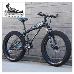 NENGGE Fat Tyre Mountain Bike NENGGE Fat Tire Hardtail Mountain Bikes with Front Suspension for Adults Men Women, 4" wide tires Anti-Slip Mountain Bicycle, High-carbon Steel Dual Disc Brake Bike, New Blue2, 24 Inch 24 Speed