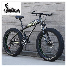 NENGGE Fat Tyre Mountain Bike NENGGE Fat Tire Hardtail Mountain Bikes with Front Suspension for Adults Men Women, 4" wide tires Anti-Slip Mountain Bicycle, High-carbon Steel Dual Disc Brake Bike, New Yellow2, 24 Inch 7 Speed