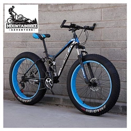 NENGGE Bike NENGGE Full Suspension Mountain Bikes with Dual Disc Brake for Adults Men Women, High-Carbon Steel Fat Tire Mountain Trail Bike All Terrain Mountain Bicycle, Blue 1, 24 Inch 21 Speed