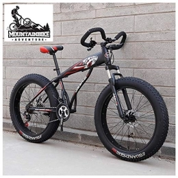 NENGGE Fat Tyre Mountain Bike NENGGE Hardtail Fat Tire Mountain Bike for Adults, Men Women Mountain Trail Bike with Dual Disc Brake, High-carbon Steel Front Suspension All Terrain Mountain Bicycle, Black, 26 Inch 21 Speed
