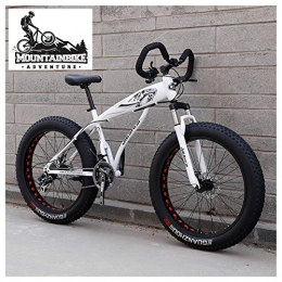 NENGGE Fat Tyre Mountain Bike NENGGE Hardtail Fat Tire Mountain Bike for Adults, Men Women Mountain Trail Bike with Dual Disc Brake, High-carbon Steel Front Suspension All Terrain Mountain Bicycle, New White, 24 Inch 21 Speed