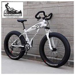 NENGGE Fat Tyre Mountain Bike NENGGE Hardtail Fat Tire Mountain Bike for Adults, Men Women Mountain Trail Bike with Dual Disc Brake, High-carbon Steel Front Suspension All Terrain Mountain Bicycle, White, 26 Inch 24 Speed