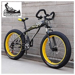 NENGGE Fat Tyre Mountain Bike NENGGE Hardtail Fat Tire Mountain Bike for Adults, Men Women Mountain Trail Bike with Dual Disc Brake, High-carbon Steel Front Suspension All Terrain Mountain Bicycle, Yellow, 24 Inch 27 Speed