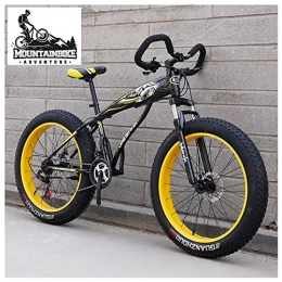 NENGGE Fat Tyre Mountain Bike NENGGE Hardtail Fat Tire Mountain Bike for Adults, Men Women Mountain Trail Bike with Dual Disc Brake, High-carbon Steel Front Suspension All Terrain Mountain Bicycle, Yellow, 24 Inch 7 Speed