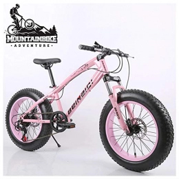 NENGGE Fat Tyre Mountain Bike NENGGE Hardtail Mountain Bike 20 Inch for Women, Fat Tire Girls Mountain Bicycle with Front Suspension & Mechanical Disc Brakes, High Carbon Steel Frame & Adjustable Seat, Pink, 24 Speed