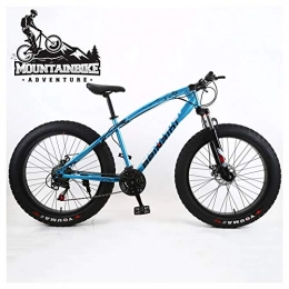 NENGGE Bike NENGGE Hardtail Mountain Bike 26 Inch with Mechanical Disc Brakes for Men and Women, Fat Tire Adults Mountain Bicycle, High Carbon Steel & Adjustable Seat & Front Suspension, Blue 2, 21 Speed