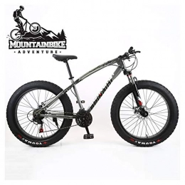 NENGGE Fat Tyre Mountain Bike NENGGE Hardtail Mountain Bike 26 Inch with Mechanical Disc Brakes for Men and Women, Fat Tire Adults Mountain Bicycle, High Carbon Steel & Adjustable Seat & Front Suspension, Gray, 7 Speed