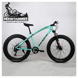 NENGGE Fat Tyre Mountain Bike NENGGE Hardtail Mountain Bike 26 Inch with Mechanical Disc Brakes for Men and Women, Fat Tire Adults Mountain Bicycle, High Carbon Steel & Adjustable Seat & Front Suspension, Green 2, 24 Speed