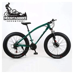 NENGGE Bike NENGGE Hardtail Mountain Bike 26 Inch with Mechanical Disc Brakes for Men and Women, Fat Tire Adults Mountain Bicycle, High Carbon Steel & Adjustable Seat & Front Suspension, Green, 24 Speed