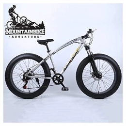 NENGGE Bike NENGGE Hardtail Mountain Bike 26 Inch with Mechanical Disc Brakes for Men and Women, Fat Tire Adults Mountain Bicycle, High Carbon Steel & Adjustable Seat & Front Suspension, Silver, 7 Speed