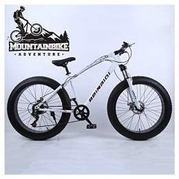 NENGGE Fat Tyre Mountain Bike NENGGE Hardtail Mountain Bike 26 Inch with Mechanical Disc Brakes for Men and Women, Fat Tire Adults Mountain Bicycle, High Carbon Steel & Adjustable Seat & Front Suspension, White, 27 Speed