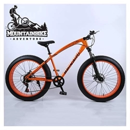 NENGGE Fat Tyre Mountain Bike NENGGE Hardtail Mountain Bikes with 24 Inch Fat Tire for Adults Men Women, Anti-Slip Mountain Bicycle with Front Suspension & Mechanical Disc Brakes, High Carbon Steel Frame, Orange, 21 Speed