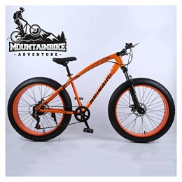 NENGGE Fat Tyre Mountain Bike NENGGE Hardtail Mountain Bikes with 24 Inch Fat Tire for Adults Men Women, Anti-Slip Mountain Bicycle with Front Suspension & Mechanical Disc Brakes, High Carbon Steel Frame, Orange, 24 Speed