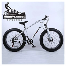 NENGGE Fat Tyre Mountain Bike NENGGE Hardtail Mountain Bikes with 24 Inch Fat Tire for Adults Men Women, Anti-Slip Mountain Bicycle with Front Suspension & Mechanical Disc Brakes, High Carbon Steel Frame, White, 24 Speed
