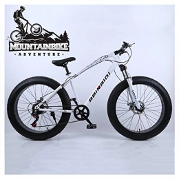 NENGGE Fat Tyre Mountain Bike NENGGE Hardtail Mountain Bikes with 24 Inch Fat Tire for Adults Men Women, Anti-Slip Mountain Bicycle with Front Suspension & Mechanical Disc Brakes, High Carbon Steel Frame, White, 7 Speed