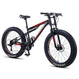 NENGGE Fat Tyre Mountain Bike NENGGE Mens Women Fat Tire Mountain Bike, 24-Inch Wheels, 4-Inch Wide Off-road Tires, 7 / 21 / 24 / 27 / 30 Speed Full Suspension Moutain Bicycle for Adults Teens, Carbon Steel, Black, 21 Speed