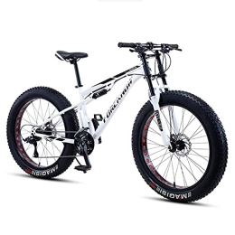 NENGGE Fat Tyre Mountain Bike NENGGE Mens Women Fat Tire Mountain Bike, 24-Inch Wheels, 4-Inch Wide Off-road Tires, 7 / 21 / 24 / 27 / 30 Speed Full Suspension Moutain Bicycle for Adults Teens, Carbon Steel, White, 21 Speed