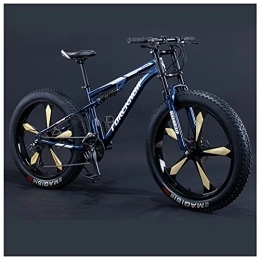 NENGGE Fat Tyre Mountain Bike NENGGE Mens Women Fat Tire Mountain Bike, 26-Inch Wheels, 4-Inch Wide Off-road Tires, 7 / 21 / 24 / 27 / 30 Speed Full Suspension Moutain Bicycle for Adults Teens, Carbon Steel, 21 Speed, Blue 5 Spoke