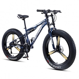 NENGGE Fat Tyre Mountain Bike NENGGE Mens Women Fat Tire Mountain Bike, 26-Inch Wheels, 4-Inch Wide Off-road Tires, 7 / 21 / 24 / 27 / 30 Speed Full Suspension Moutain Bicycle for Adults Teens, Carbon Steel, 24 Speed, Blue 3 Spoke