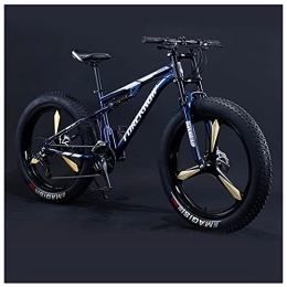 NENGGE Fat Tyre Mountain Bike NENGGE Mens Women Fat Tire Mountain Bike, 26-Inch Wheels, 4-Inch Wide Off-road Tires, 7 / 21 / 24 / 27 / 30 Speed Full Suspension Moutain Bicycle for Adults Teens, Carbon Steel, 30 Speed, Blue 3 Spoke