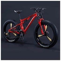 NENGGE Bike NENGGE Mens Women Fat Tire Mountain Bike, 26-Inch Wheels, 4-Inch Wide Off-road Tires, 7 / 21 / 24 / 27 / 30 Speed Full Suspension Moutain Bicycle for Adults Teens, Carbon Steel, 30 Speed, Red 3 Spoke