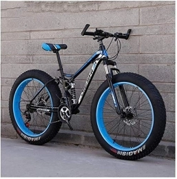 NOLOGO Fat Tyre Mountain Bike Nologo Bicycle Adult Mountain Bikes, Fat Tire Dual Disc Brake Hardtail Mountain Bike, Big Wheels Bicycle, High-carbon Steel Frame, New Blue, 26 Inch 27 Speed, Size:24 Inch 24 Speed