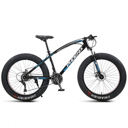 NZKW Fat Tyre Mountain Bike NZKW 24 Inch Mountain Bike for Boys, Girls, Mens and Womens, Adult Fat Tire Mountain Bicycle, Carbon Steel Beach Snow Outdoor Bike, Hardtail, Disc Brakes, Blue, 30 Speed