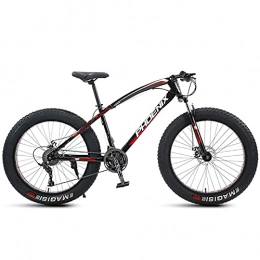 NZKW Fat Tyre Mountain Bike NZKW 24 Inch Mountain Bike for Boys, Girls, Mens and Womens, Adult Fat Tire Mountain Bicycle, Carbon Steel Beach Snow Outdoor Bike, Hardtail, Disc Brakes, Red, 27 Speed