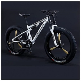 NZKW Fat Tyre Mountain Bike NZKW 26 Inch Fat Tire Hardtail Mountain Bike for Men and Women, Dual-Suspension Adult Mountain Trail Bikes, All Terrain Bicycle with Adjustable Seat & Dual Disc Brake, 24 Speed, White 3 Spoke