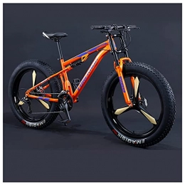 NZKW Fat Tyre Mountain Bike NZKW 26 Inch Fat Tire Hardtail Mountain Bike for Men and Women, Dual-Suspension Adult Mountain Trail Bikes, All Terrain Bicycle with Adjustable Seat & Dual Disc Brake, 30 Speed, Orange 3 Spoke