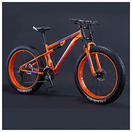 NZKW Fat Tyre Mountain Bike NZKW 26 Inch Fat Tire Hardtail Mountain Bike for Men and Women, Dual-Suspension Adult Mountain Trail Bikes, All Terrain Bicycle with Adjustable Seat & Dual Disc Brake, 7 Speed, Orange Spoke