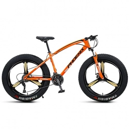 NZKW Fat Tyre Mountain Bike NZKW 26 Inch Mountain Bike for Boys, Girls, Mens and Womens, Adult Fat Tire Mountain Bicycle, Carbon Steel Beach Snow Outdoor Bike, Hardtail, Disc Brakes, Orange 3 Spoke, 7 Speed