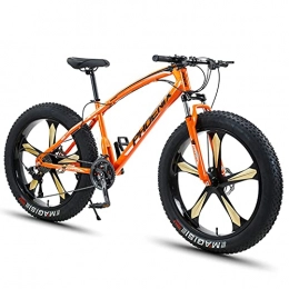 NZKW Fat Tyre Mountain Bike NZKW 26 Inch Mountain Bike for Boys, Girls, Mens and Womens, Adult Fat Tire Mountain Bicycle, Carbon Steel Beach Snow Outdoor Bike, Hardtail, Disc Brakes, Orange 5 Spoke, 21 Speed
