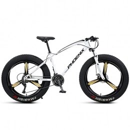 NZKW Fat Tyre Mountain Bike NZKW 26 Inch Mountain Bike for Boys, Girls, Mens and Womens, Adult Fat Tire Mountain Bicycle, Carbon Steel Beach Snow Outdoor Bike, Hardtail, Disc Brakes, White 3 Spoke, 24 Speed