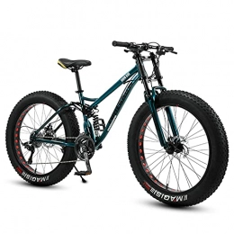 NZKW Fat Tyre Mountain Bike NZKW Fat Tire Bike for Men Women, 24-Inch Wheels, 4-Inch Wide Knobby Tires 7 / 21 / 24 / 27 / 30 Speed Beach Snow Mountain Bicycle, Dual-Suspension & Dual Disc Brake, Green, 21 Speed