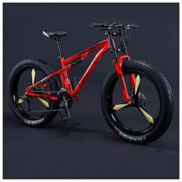 NZKW Fat Tyre Mountain Bike NZKW Mens Women Fat Tire Mountain Bike, 26-Inch Wheels, 4-Inch Wide Off-road Tires, 7 / 21 / 24 / 27 / 30 Speed Full Suspension Moutain Bicycle for Adults Teens, Carbon Steel, 7 Speed, Red 3 Spoke