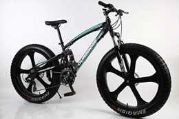 Pakopjxnx 26 inch bike 5 knife wheel fat tire snow beach mountain bike high carbon steel frame,black green,26inch 24speed