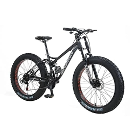 PBTRM Fat Tyre Mountain Bike PBTRM Fat Tire Mountain Bike for Men, Dual-Suspension Adult Mountain Trail Bikes, 24 / 26 Inch Wheels, 7 Speed, 4 Inch Knobby Tire, All Terrain Bicycle, Dual Disc Brake, Black, 26