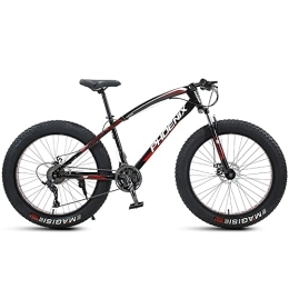 PY Fat Tyre Mountain Bike PY 24 inch Mountain Bikes, Adult Fat Tire Mountain Trail Bike, 21 / 24 / 27 / 30 Speed Bicycle, High-Carbon Steel Frame Dual Full Suspension Dual Disc Brake / Black Red / 24Inch 24Speed