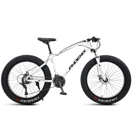 PY Fat Tyre Mountain Bike PY 24 inch Mountain Bikes, Adult Fat Tire Mountain Trail Bike, 21 / 24 / 27 / 30 Speed Bicycle, High-Carbon Steel Frame Dual Full Suspension Dual Disc Brake / White / 24Inch 24Speed