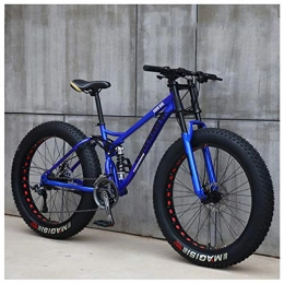 QIMENG Fat Tyre Mountain Bike QIMENG 24 Inch Mountain Bikes Fat Tire, Mens Women Carbon Steel Bicycle, 7 / 21 / 24 / 27-Speed Drivetrain All Terrain, with Dual Disc Brake, Dual Suspension, Suitable for Height 160-175CM, Blue, 7 speed