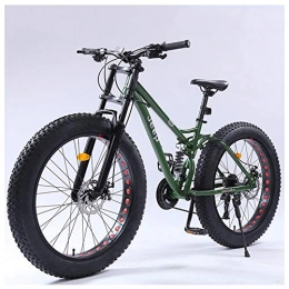 QIMENG Bike QIMENG 26 Inch Mountain Bikes, Anti-Slip Bikes, Fat Tire Mountain Bikes High-Carbon Steel Frame Off-Road Bicycle Adjustable Seat 21 / 24 / 27 Speed Front Suspension Mechanical Disc Brakes, Green, 24 speed