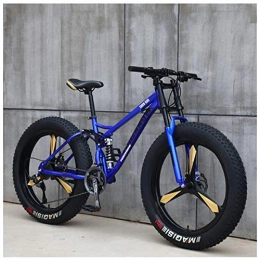 QIMENG Fat Tyre Mountain Bike QIMENG 26Inch Mountain Bikes, Beach Snowmobile Bicycle Fat Tire, 7 / 21 / 24 / 27Speed Drivetrain, High Carbon Steel Dual Suspension Frame, Suitable for Height 175-195CM, 3Cutter blue, 7 speed