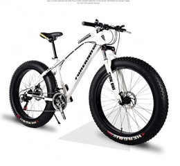 Qj Fat Tyre Mountain Bike Qj Mens' Mountain Bike, 26 Inch Fat Tire Road Bicycle Snow Bike Beach Bike High-Carbon Steel Frame, 21 Speed with Disc Brakes And Suspension Fork, White