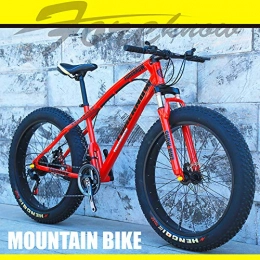 Qj Fat Tyre Mountain Bike Qj Mens' Mountain Bike, 26 inch Fat Tire Road Bicycle Snow Bike Beach Bike High-carbon Steel Frame, 27 speed With Disc Brakes and Suspension Fork, Red